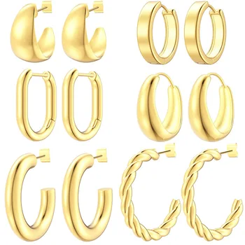 Набор из 6 пар золотых сережек-обручей для женщин, позолоченные 14 карат, гипоаллергенные Легкие открытые серьги-обручи, изысканные ювелирные изделия