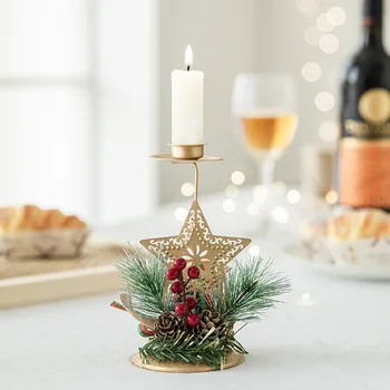 Рождественские Золотые Железные Подсвечники, украшение окон и стола, Рождественское украшение