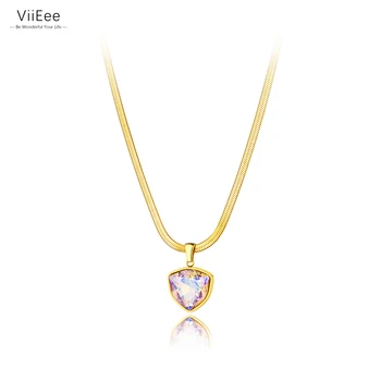 ViiEee, Сверкающие Разноцветные ожерелья с подвеской в виде сердца из кубического циркония Для женщин, свадебное колье из нержавеющей стали, VN22152