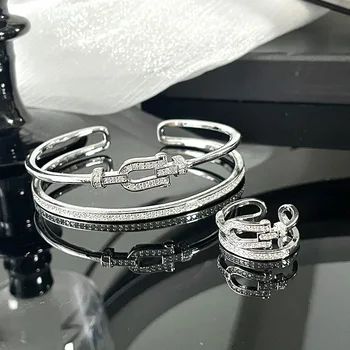 Женское кольцо с цирконом, Двойная пряжка в виде подковы, Браслеты на удачу, браслет на удачу, Модные бутик-аксессуары
