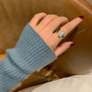Открытое кольцо с постепенным синим капающим маслом, Корейское издание, простое простое кольцо, Женское универсальное модное кольцо, Ювелирный подарок в крутом стиле.