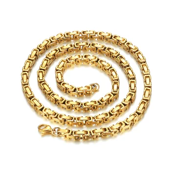 ожерелья из византийской цепочки 5 мм, золотого цвета, длинные цепочки-чокеры из нержавеющей стали Для женщин, мужчин, винтажные украшения в стиле панк в подарок
