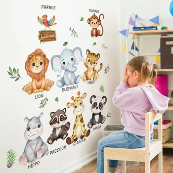 Большая наклейка на стену с изображением мультяшного животного Слон Тигр Панда Декор стен Виниловая фреска для детской игровой комнаты Украшение гостиной