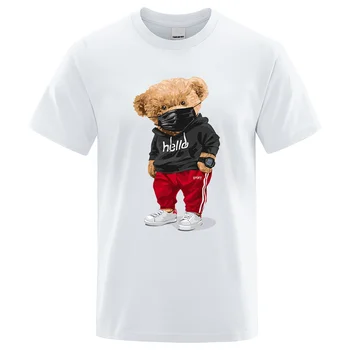 Футболка с короткими рукавами и принтом медведя в спортивной маске, мужская летняя повседневная футболка оверсайз, мужская рубашка S-6xl