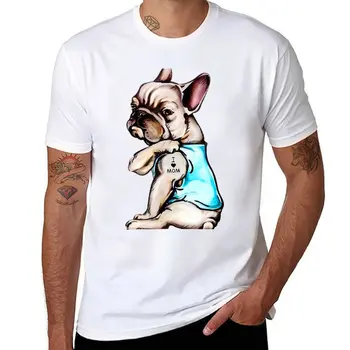 Новая татуировка французского Бульдога I Love Mom - Футболка Bulldog Mom с аниме, Короткая футболка blondie, спортивные рубашки, мужская одежда