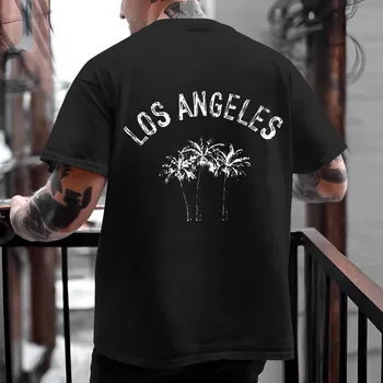 Американская винтажная футболка, уличная одежда, винтажная Ретро-футболка с буквенным принтом Los Angles, повседневная футболка Harajuku с коротким рукавом
