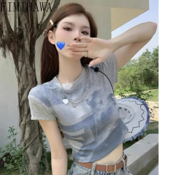 Летняя футболка FIMIHAWA, женские футболки с коротким рукавом и рисунком, женская футболка Y2k в стиле Гранж, винтажная футболка, футболка в корейском стиле, женская футболка