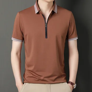 2023 Мужская летняя футболка с коротким рукавом, Деловая Повседневная рубашка-поло с лацканами, простая однотонная рубашка-поло