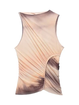 2023 Bazaleas Store Traf Плиссированное украшение, Асимметричный короткий топ, майки, летняя женская официальная одежда для женщин