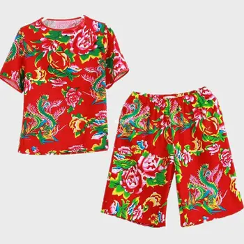 Модный комплект в китайском этническом стиле 2023 года, ткань с большим цветком, короткие рукава + шорты, футболка в стиле хип-хоп
