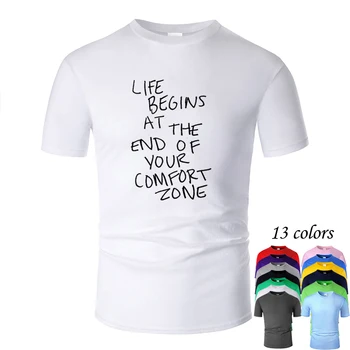 Хлопчатобумажная футболка Life Begins Text Line Art с круглым вырезом для мужчин и женщин, летняя повседневная футболка унисекс с коротким рукавом, m02046