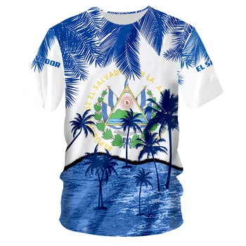camiseta corta Harajuku, Флаг Испанской Республики Сальвадор, Материал полиэстер, футболки, одежда для фотосъемки большого размера, Синий флаг страны
