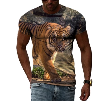 Летняя мужская футболка с изображением животного Тигра, модные повседневные футболки с круглым вырезом, уличный хип-хоп тренд, однотонные топы с короткими рукавами и принтом