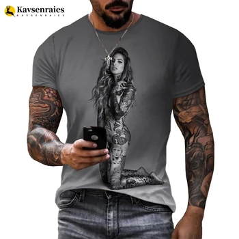 Мужская футболка с татуировками, Уличный стиль, Трендовые товары, Обнаженные Женщины с 3D-принтом, Одежда, Подходящая для всех сезонов,