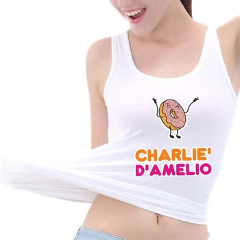 Charlie Damelio Kawai Donut Charli Damelio Майки Женские забавные для занятий йогой, спортом, фитнесом, футболка без рукавов, пикантный топ