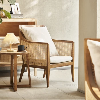 Скандинавские стулья для гостиной из массива дерева и ротанга, Минималистичные диваны на открытом воздухе, стулья для внутреннего двора, Роскошное дизайнерское кресло со спинкой A