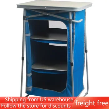Синий Походный стол, 3 полки, складной шкаф со столешницей, Бесплатные товары для перевозки, Складная туристическая мебель
