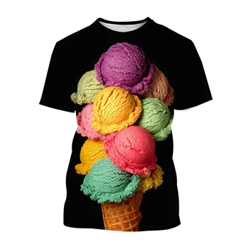 2022 Летняя Новая Женская Мужская футболка Ice Cream Fun 3D Print Oversize Повседневная Унисекс С коротким рукавом Дышащая Мягкая Удобная футболка