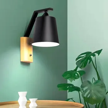 Настенный светильник из европейского дерева, черный, белый, креативный прикроватный светильник для спальни, гостиной, коридора, прохода, лестницы, внутренних настенных светильников