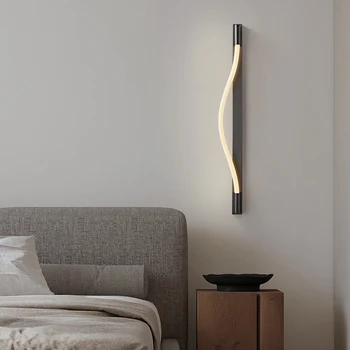 Современный минималистичный однострочный настенный светильник для гостиной, прикроватной тумбочки для спальни, длинномерного настенного светильника из нержавеющей стали