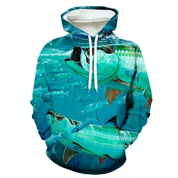 Мужчины 3D Deep Sea Real Hd с изображением морской рыбы, Женские толстовки, толстовки с капюшоном для рыбалки, Пуловеры Оверсайз, пальто с капюшоном, топы одежды
