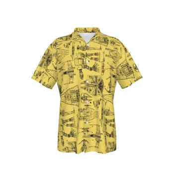 Повседневные рубашки для мужчин, оборудование для космических кораблей, Пляжные Желтые Летние повседневные топы на пуговицах, 3D Рубашки