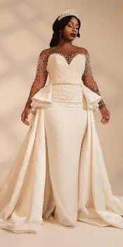 Свадебные платья 2021, Южная Африка, Съемный шлейф невесты с длинными рукавами 2024