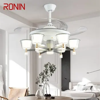 Лампа RONIN С потолочным вентилятором, белая С дистанционным управлением, Невидимая лопасть вентилятора, Светодиодные светильники для гостиной, спальни