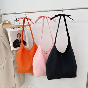 Нейлоновая сумка через плечо, сумки большой емкости для женщин, однотонные подростковые Студенческие сумки, повседневная сумка для покупок