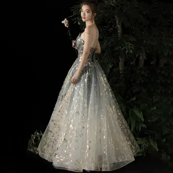 Модное длинное вечернее платье без бретелек 2023 года, сексуальное элегантное вечернее платье до пола с открытой спиной, расшитое тюлем, расшитое бисером, плюс размер