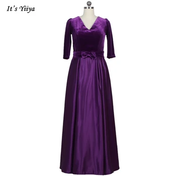Распродажа Вечернее платье Бархатное Фиолетовое С V-образным вырезом и короткими рукавами Длиной до пола, размер 2, Женское вечернее платье на молнии сзади, K246