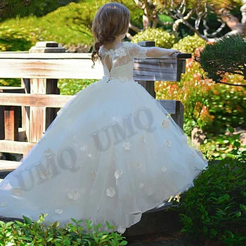 Необычные платья для маленьких девочек-цветочниц с короткими рукавами, костюмы на День рождения, свадебное платье для фотосъемки, индивидуальная прямая доставка