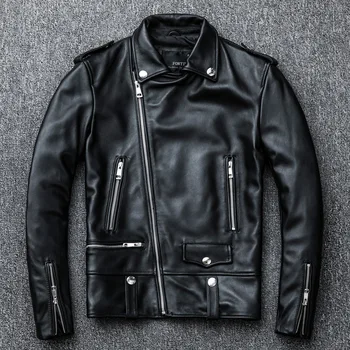 2023, Зимняя мужская мотоциклетная куртка из воловьей кожи, куртка из натуральной кожи с воротником-стойкой, Новый стиль, Винтажная байкерская куртка высокого качества