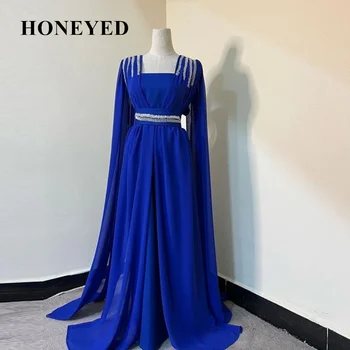 Вечерние платья из медового шифона с квадратным вырезом и рукавами-накидками для женщин Вечернее арабско-синее вечернее платье для выпускного вечера 2023 Robe de soire