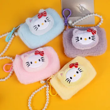 Мультяшный плюшевый кошелек Hello Kitty, детские сумки для монет на молнии, Сумка для хранения, Милые кошельки Sanrio, Женская мини-сумочка