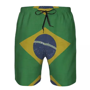 Летние мужские купальники Дышащие быстросохнущие плавки Винтажные пляжные шорты с бразильским флагом для бега тренировок серфинга
