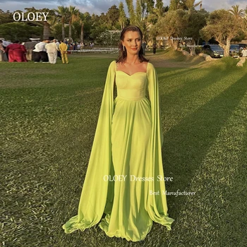 OLOEY Простые светло-зеленые шифоновые платья для выпускного вечера с длинными рукавами-накидками, арабское вечернее платье в стиле милой девушки, вечернее платье для вечеринок, плюс размер