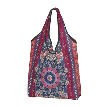 Антикварный персидский ковер с милым принтом, сумки-тоут для покупок, переносная сумка для шоппинга в богемном этническом племенном стиле, Ковровая сумка для покупок