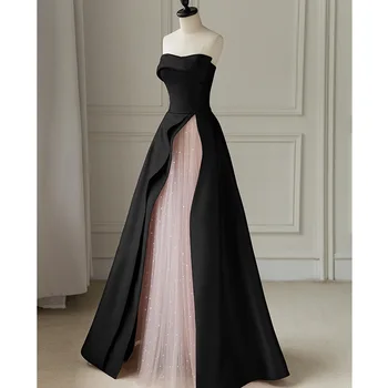 Вечернее платье Черное Длинное Розовое кружевное Контрастного цвета Новое Свадебное платье для выпускного вечера, сексуальное платье без бретелек Robe De Mariée