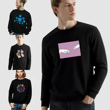 Мужской пуловер, теплая толстовка с длинными рукавами, повседневный рисунок следов животных, круглый вырез, осенне-зимняя одежда Y2k