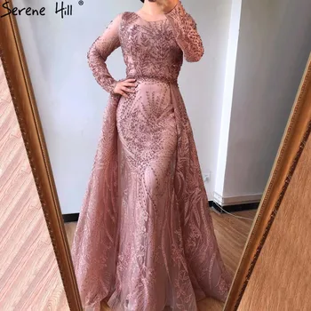 Wasisi Muslim Розовая Длинная русалка, элегантные вечерние платья со шлейфом, роскошные платья из бисера 2023 для женщин, вечерние FLA70541