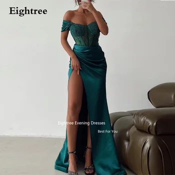 Eightree Темно-зеленые сексуальные платья для выпускного вечера с разрезом по ноге, с открытыми плечами, атласные вечерние платья Русалки для женщин 2023, вечерние платья