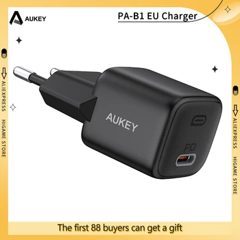 Быстрое Зарядное Устройство AUKEY PA-B1 20 Вт EU Для iPhone 13 Samsung Xiaomi Mobile Nintendo Switch EU Plug Adapter Travel Quucking Charger
