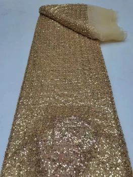 Красивые бусины ручной работы Ткань Французский Тюль Сетчатое кружево с вышивкой пайетками Африканская Нигерийская ткань для вечернего платья Свадьба