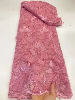 2023 Высококачественная Африканская кружевная ткань с розовыми блестками, 5 ярдов, материал для свадебной вечеринки, вышивка, Французские кружевные ткани, шитье своими руками