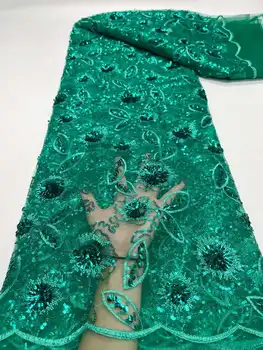 3D кружевная ткань с африканскими блестками в виде цветка 2024, Высококачественный Вышитый Нигерийский Французский тюль, кружевной материал для свадебного платья невесты
