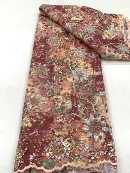 Африканская 3D кружевная ткань 2022, высококачественный кружевной материал с цветочным бисером, Нигерийская Французская сетчатая кружевная ткань для пошива свадебного платья