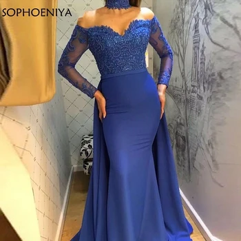 Новое поступление вечернего платья с длинным рукавом Abiye Gece Elbisesi, вечерние платья королевского синего цвета, платье Русалки, вечернее платье Robe de Soiré