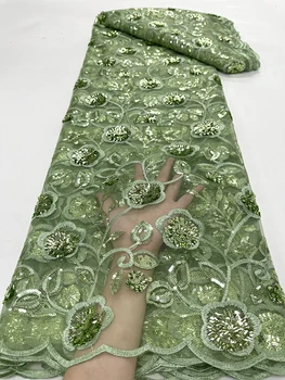 Элегантная Зеленая высококачественная Африканская кружевная ткань 3D 2023, Французская сетка, ткань с блестками, Швейная, Вышитая Кружевным Тюлем, Нигерийское платье 5 ярдов