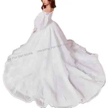 Свадебное платье с открытыми плечами для девочек в цветочек с перьями, длинный пышный халат с рукавами-баллонами, богемные праздничные платья, одежда на день рождения